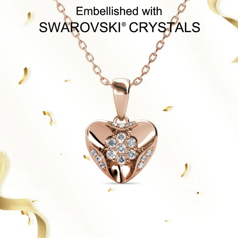 

Daisini 925 Silver Sweet Heart Charm Pendant Necklace with Swarovski Crystals 18k Rose Gold Plated Fine Jewelry Original Design