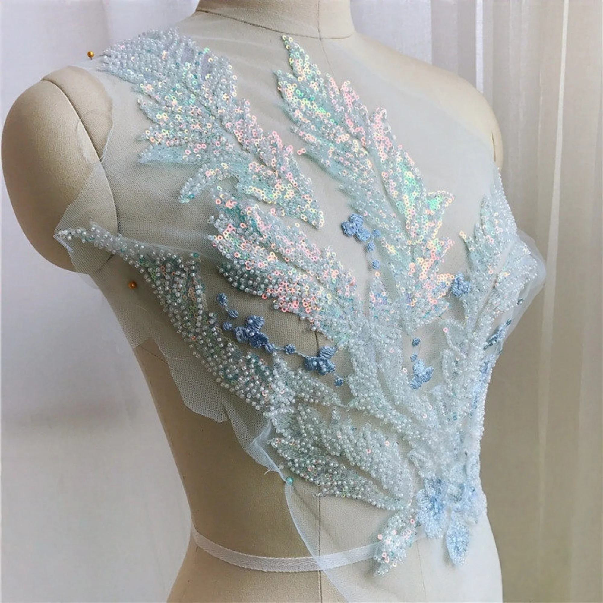 

1 шт. 34x50 см, вышитая кружевная тесьма с блестящими бусинами, полноцветная, для рукоделия, в этническом стиле, с цветочным узором, для декора дома