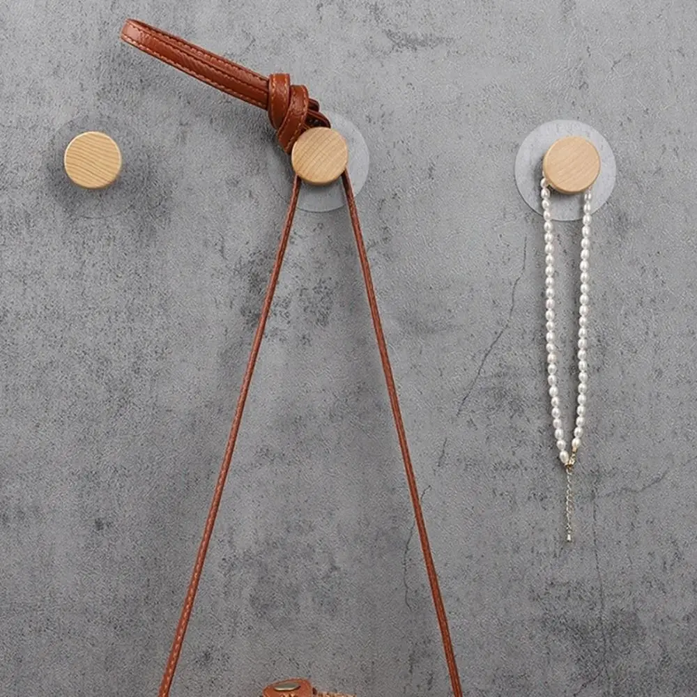 

10pcs Natural Wooden Material Wooden Suction Cup Hook Nordic Minimalist Look Smooth Surface Round Wall Hook