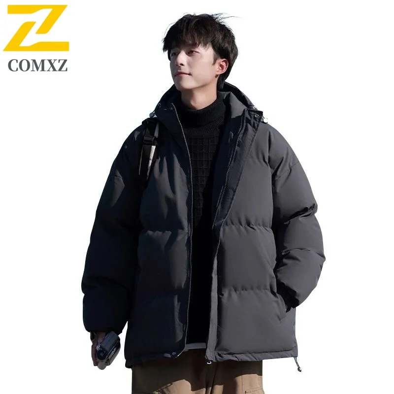 

​Men Fake TwoPiece Down Cotton Padded Winter American Style Thickened Jacket Hooded BreadCoat Waterproof Windproof​ Windbreaker