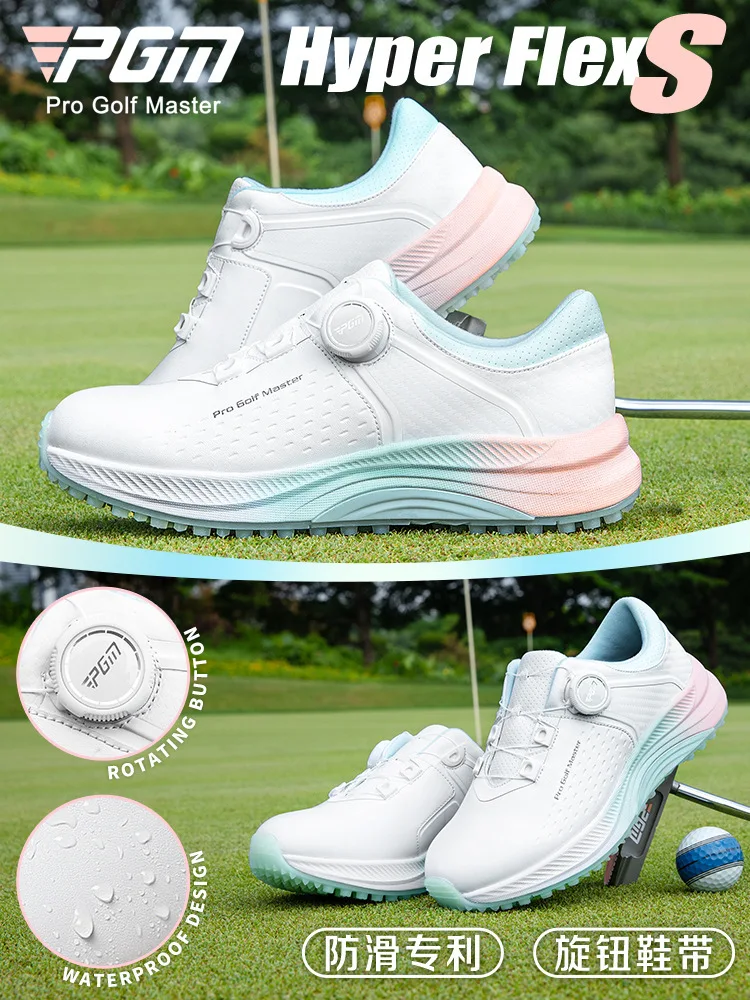 

PGM женская спортивная обувь для гольфа, летние повседневные женские амортизирующие кроссовки с автоматической шнуровкой, водонепроницаемая противоскользящая микрофибра XZ416
