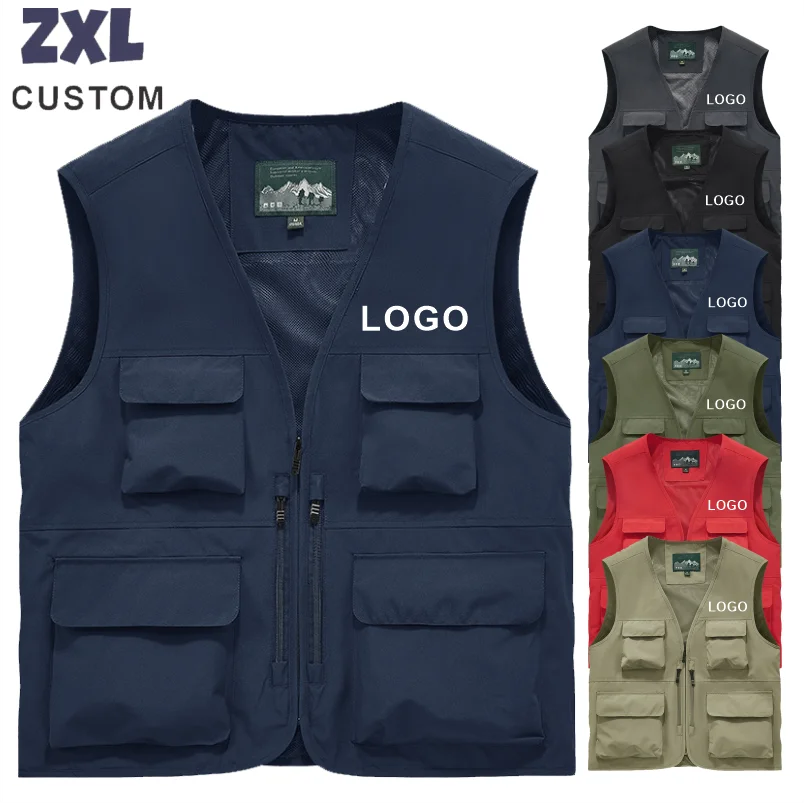 Outdoor Waterproof Multi-Functional Vest Photographer Fishing Quick-Dry Sleeveless Jacket Hiking Casual Many Pocket Custom Logo