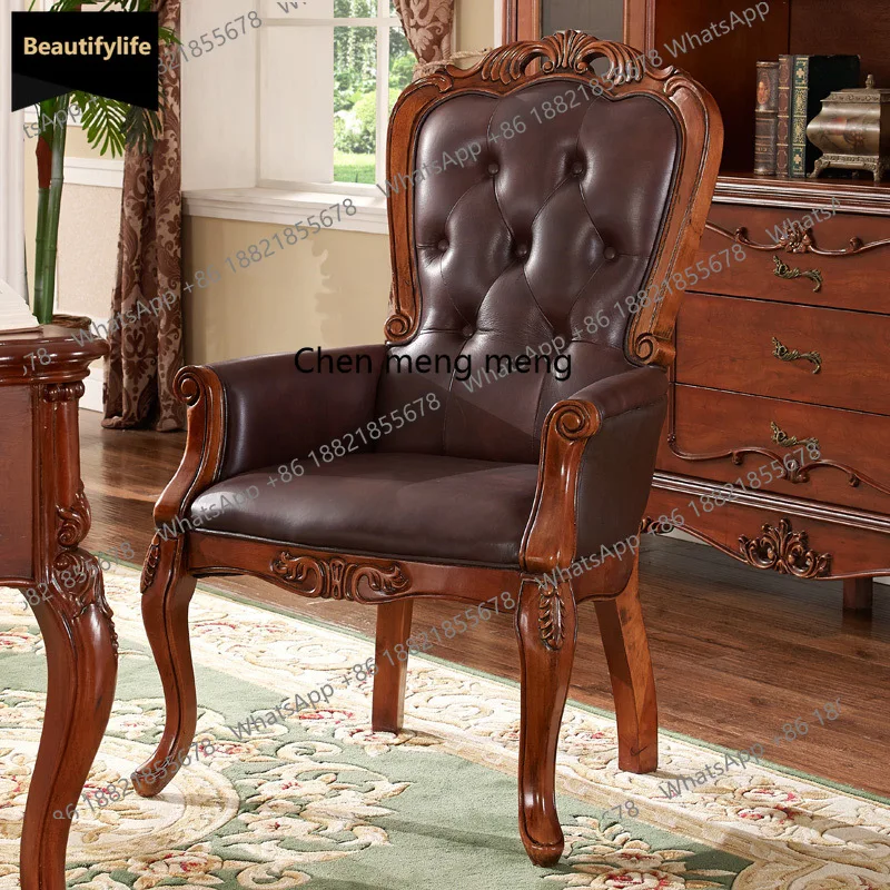 

A139 American solid wood computer chair European leather chair retro casual backrest with armchair