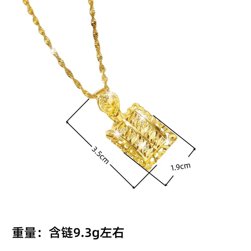 Cross-border hot-selling necklace 9999 24K real gold niche square card women's pendant necklace