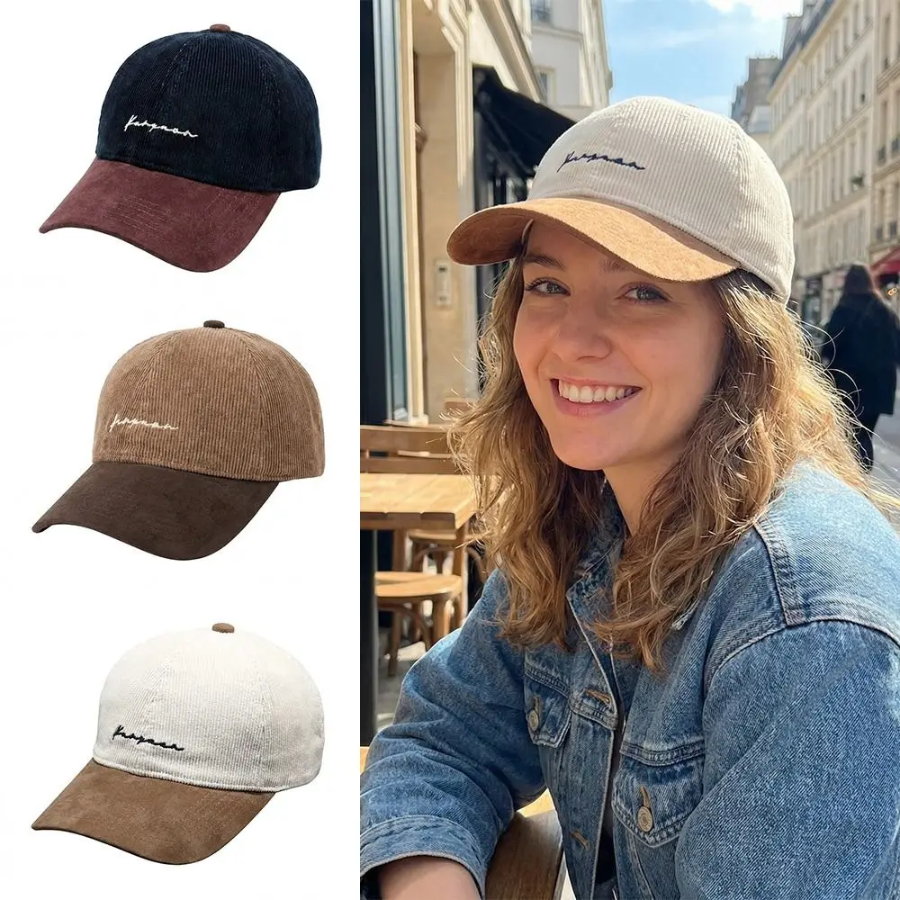 

Embroidered Letter Baseball Hat Breathable Wide Brim Travel Sunshade Hat Adjustable Corduroy Outdoor Sport Hat Sports Activitie