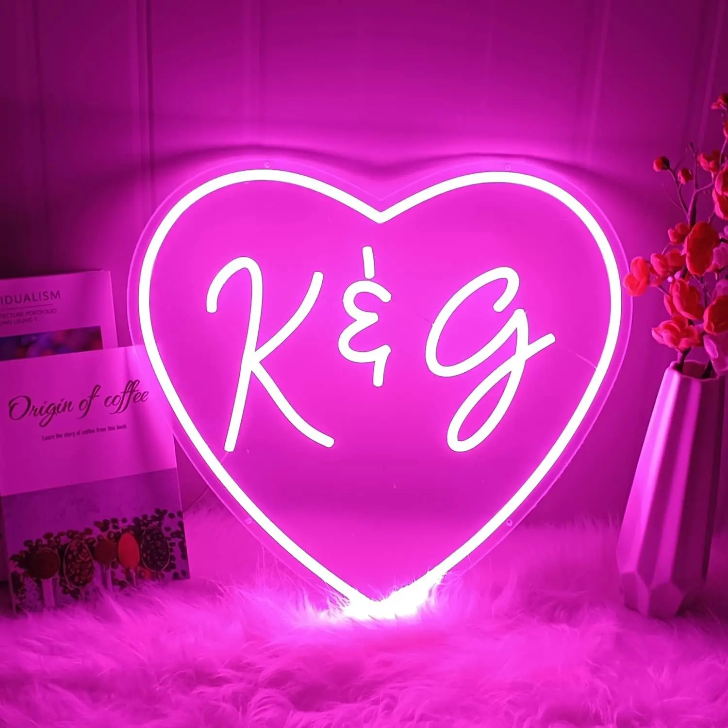 Sinal de casamento de néon personalizado Design em forma de coração Sinal de néon personalizado Decoração de parede LED para parede do quarto