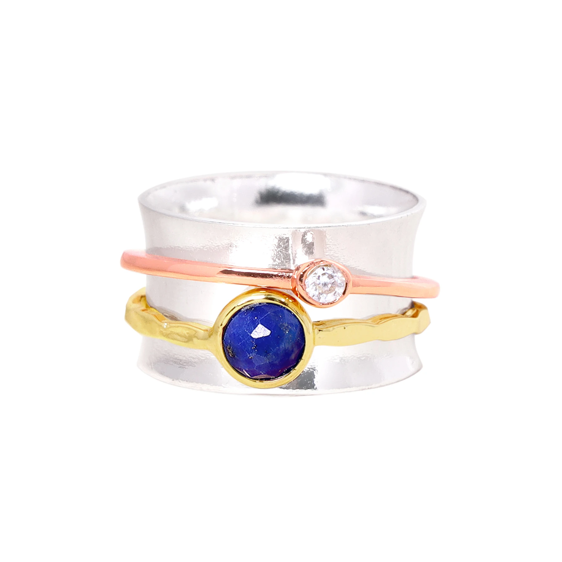 Handmade Lapis Tri-Color Spinner Ring Fashion Spinner Ring for Women