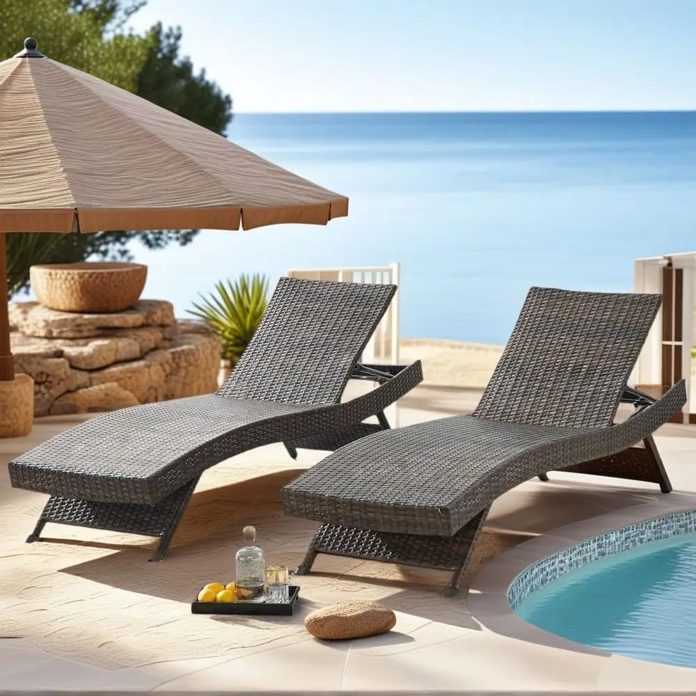 

Набор из 2 предметов из ротанга для отдыха на открытом воздухе с регулируемой спинкой, идеально подходящий для отдыха на при бассейне или пляже