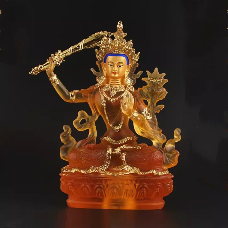 Manjushri Buddha StatueTibetan Glazed Gilded Resin Figurine Home Temple Meditation Decor Ornament