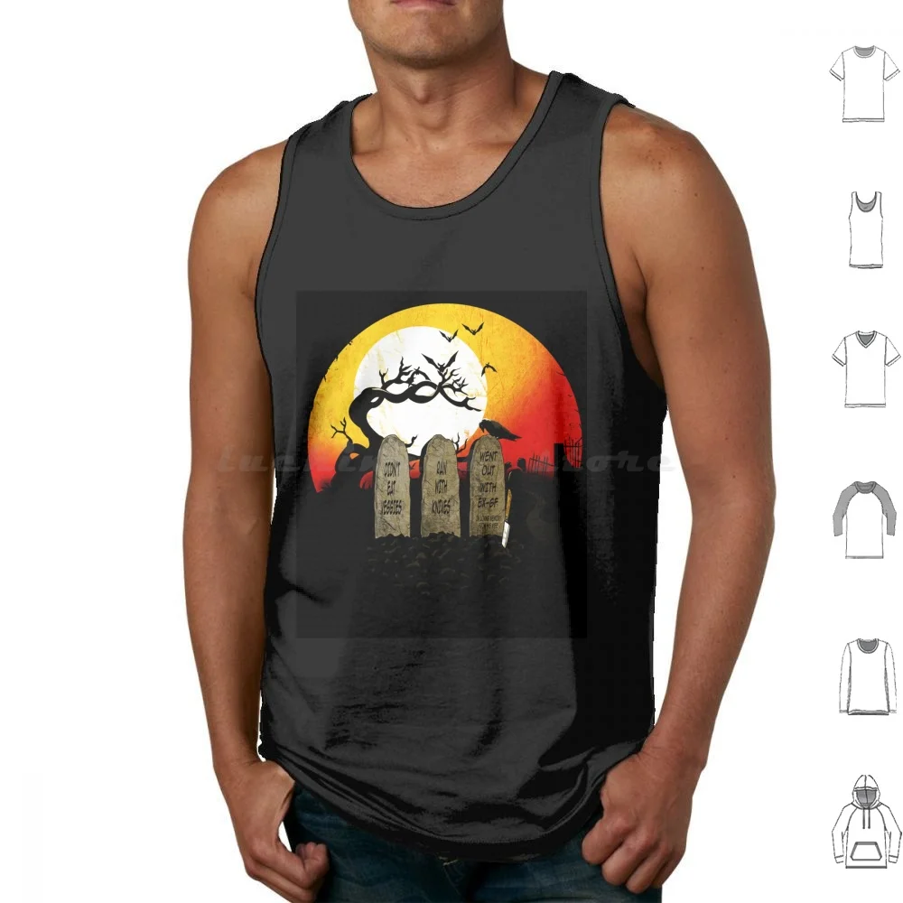Graveyard Confession Tank Tops Vest Sleeveless Graveyard Tomb Halloween Bats Cemetery