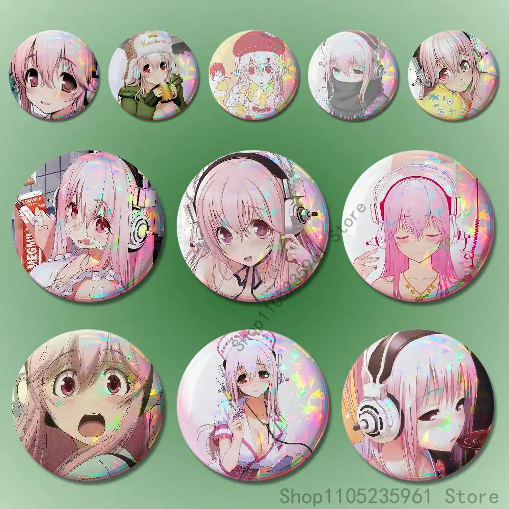 S-Super S-Sonico Custom Badges 75mm 44mm 25mm Brooch Backpack Hat Pins Accessories Toys Valentine gift