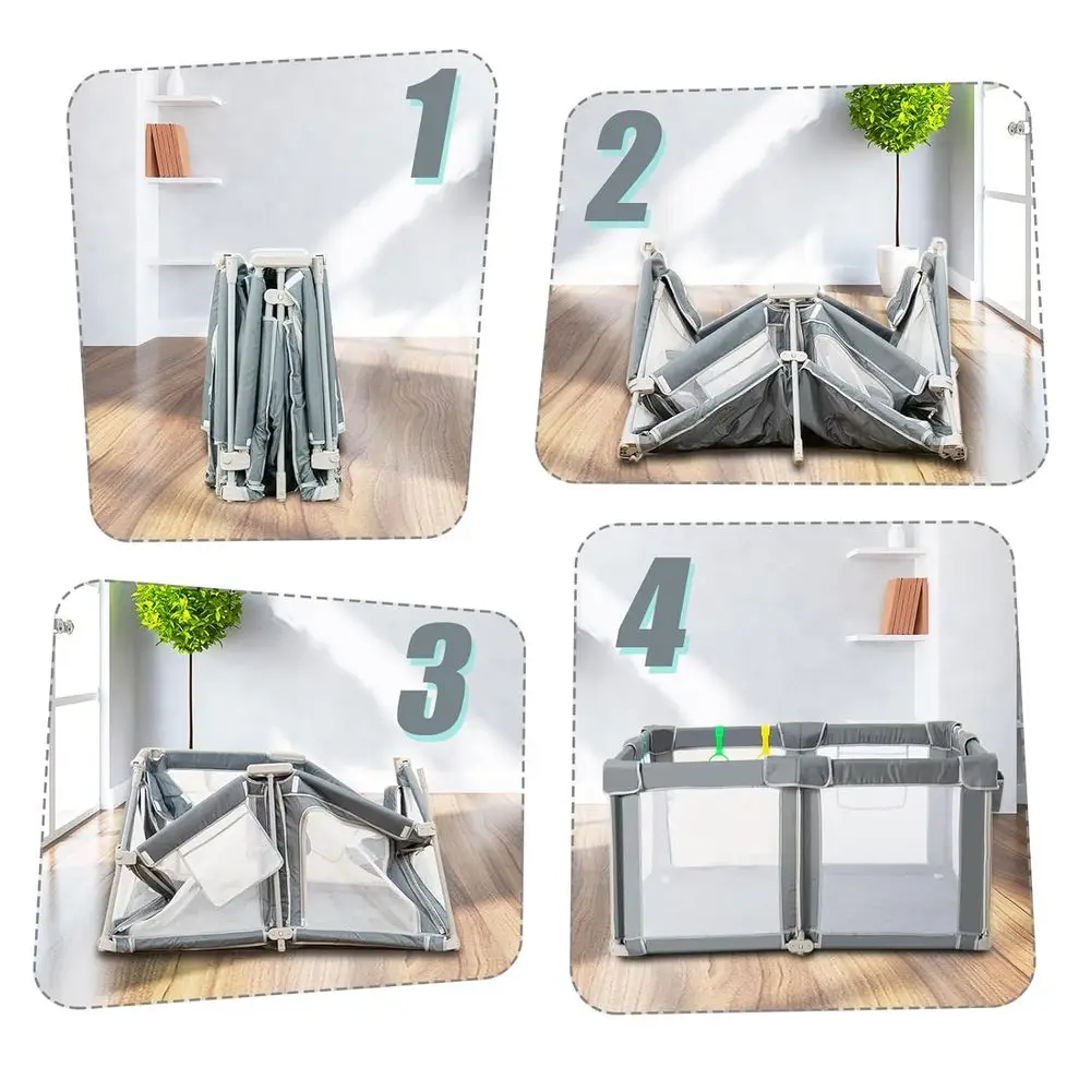 Tragbarer, zusammenklappbarer Laufstall für Säuglinge und Kleinkinder, 59 x 71 cm, mit Matte, Netzsicherheit, Tore und Aufbewahrung für den Innen- und Außenbereich