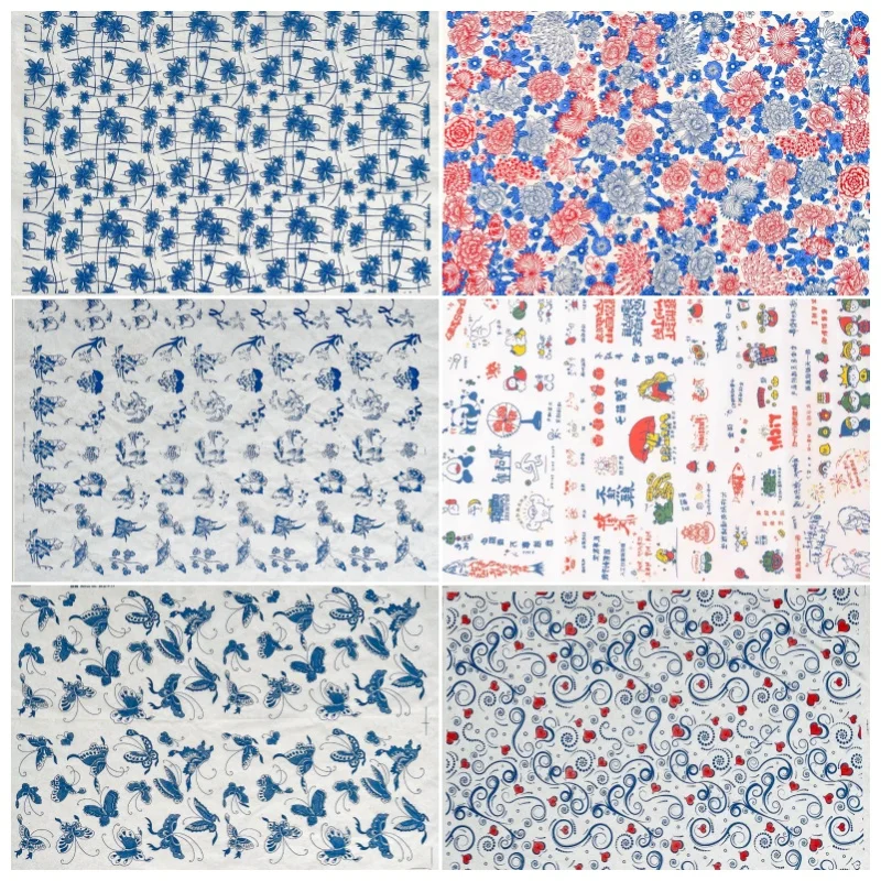 5Pcs Ceramic Craft Underglaze Transfer Paper High Temperature Traditional Colorful Floral Paper Jingdezhen Blue White Sticker
