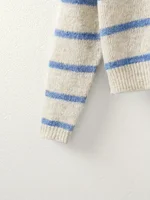 Women's Fashion Casual POLO Collar Striped Knitted Hoodie Soft and Comfortable Intercolor Sweater - Image 5