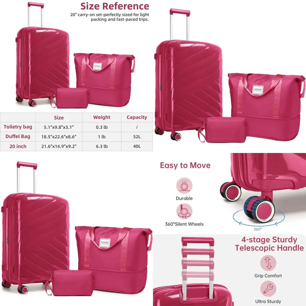 

20 Inch Airline Approved Expandable Hardshell Spinner Carry-On Luggage Set in Rose Red for Women