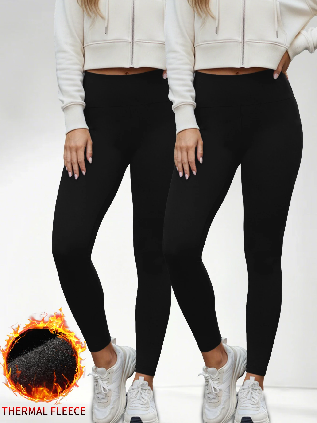 عبوتان من طماق التمرين النسائية المبطنة بالصوف مع حزام خصر عالي للجري في الشتاء وممارسة اليوغا والأنشطة الرياضية اليومية #1