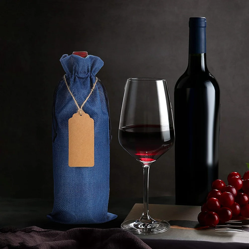 TEXU Reusable Burlap Wine Bag,12 Pcs Wine Bottle Gift Bags With Drawstring,For Gift,Christmas,Wedding,Birthday,Party(Blue)