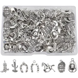 128pcs 8 Style Cowboy Boot Gun Hat Charms Tibetan Style Alloy Pendants Antique Silver Western Cowboy Theme Pendant Charms