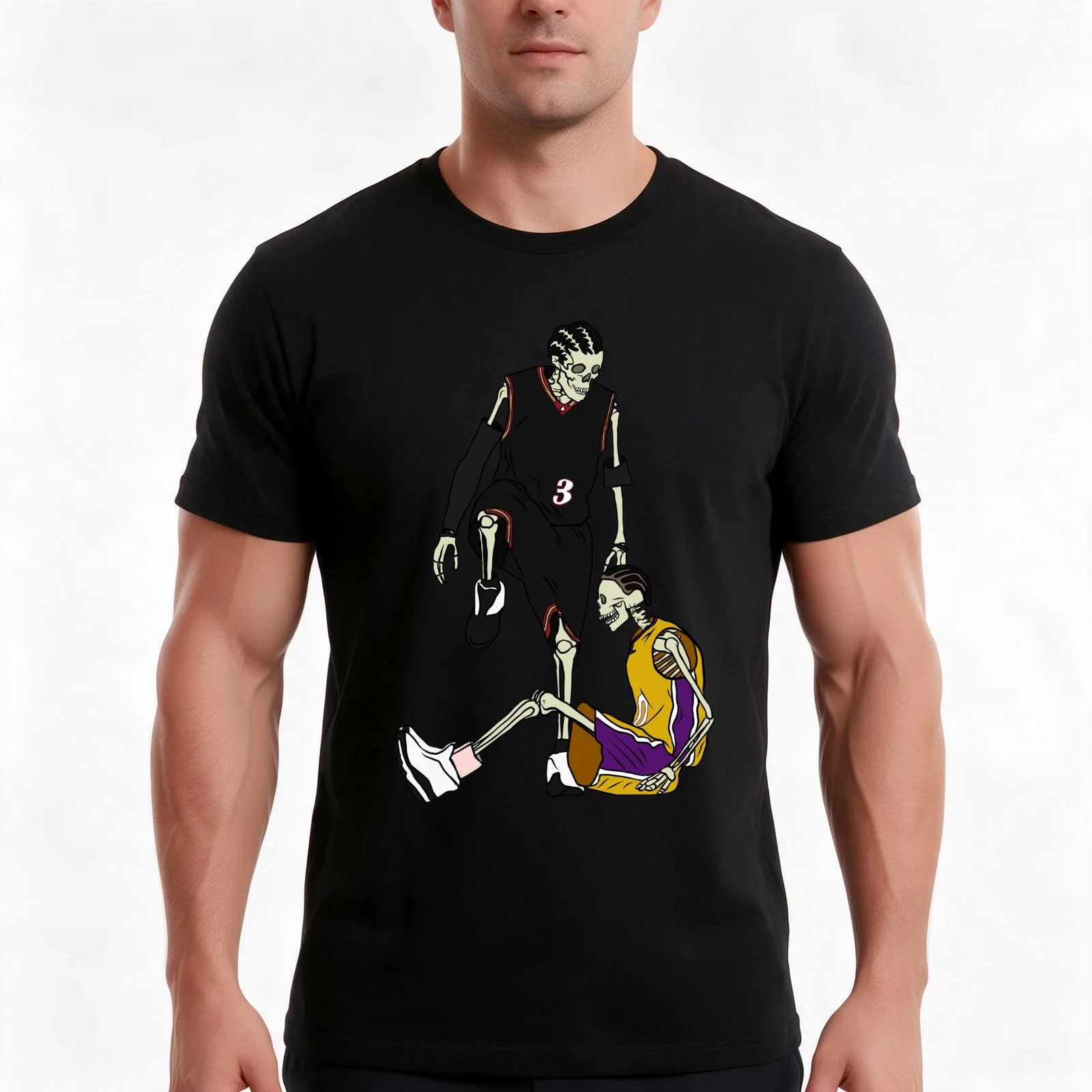 Skeleton Allen Iverson Steps Over Tyronn Lue T-Shirt, Funny Graphic Print Tee, Unisex Cotton Casual Short Sleeve Top