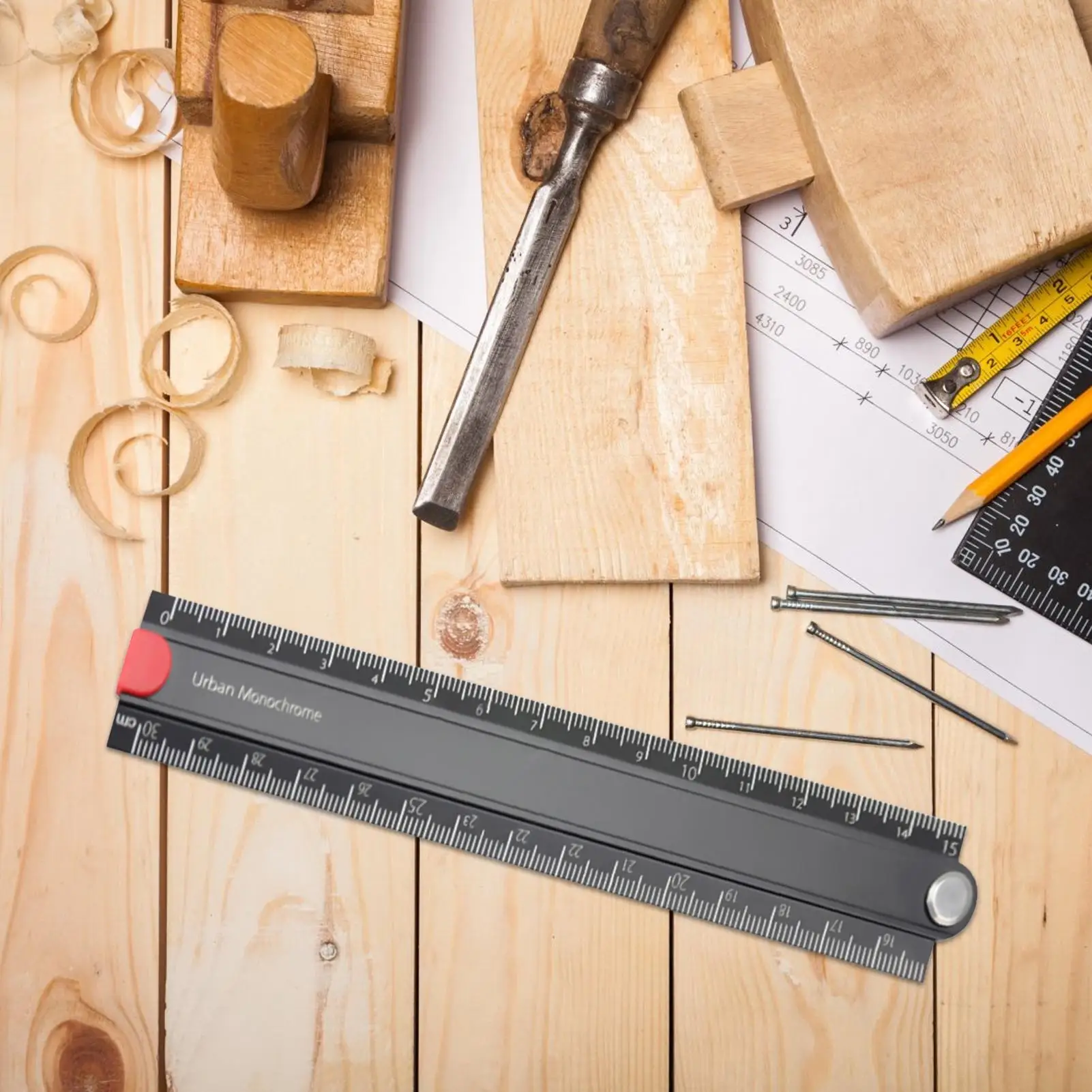 Складная линейка 11,8 дюймов, алюминиевый сплав, 90-градусная складная линейка, металлический геометрический измерительный инструмент для мастерской, ремонта дома