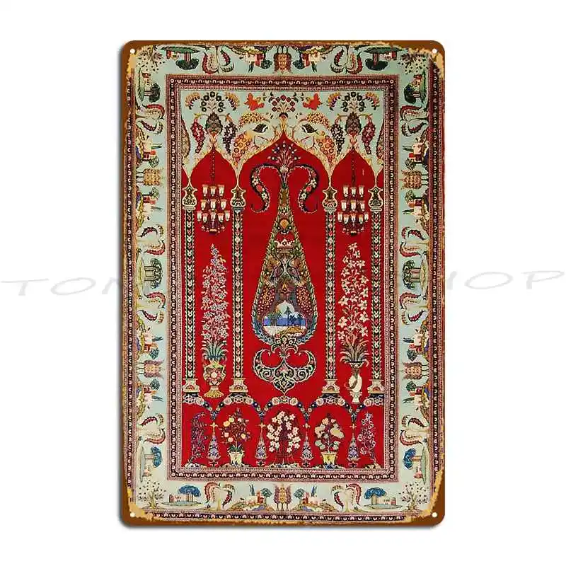 Authentic Moroccan Carpet Vintage Orian Rug Rasht Antique North Persian Embroidery Print Metal Signs Club