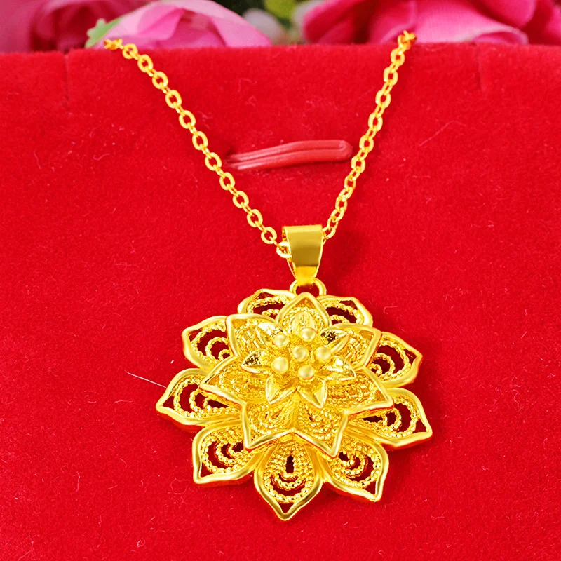 Fashion Hot Selling Vietnam Sand Gold Women Necklace Jewelry Imitation Gold Women Flower Pendant Collarbone Necklace