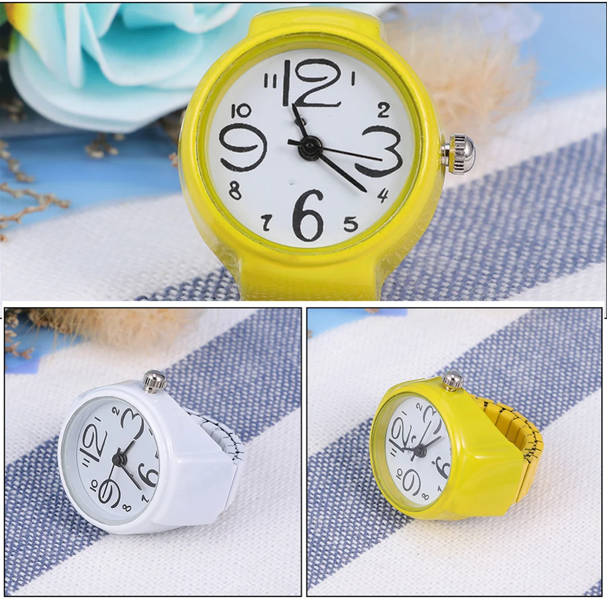 2Pcs Ring Watch Finger Stylish Vintage Design Quartz Glass Unique Fashion Watch Ring for Women Men Casual Daily Wear