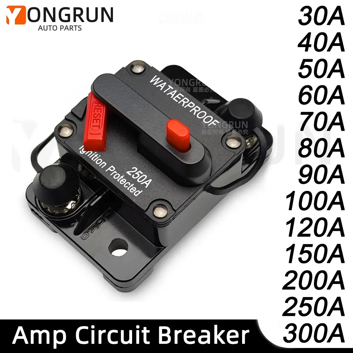 30A to 300A Circuit Breaker with Manual Reset for Car Audio System Waterproof Marine Circuit Breaker Reset Fuse 12V- 48V DC