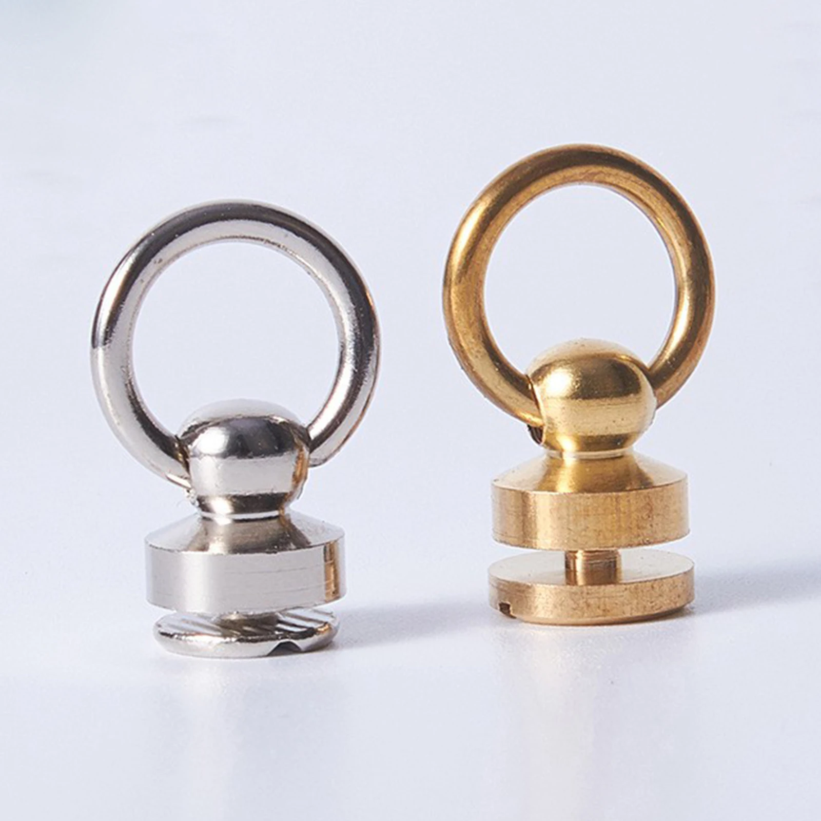 10pcs Solid Brass O-Ring Rivet Studs Rotatable Ball Post Screw Back Nails Adjustable Monk Heads Golden/Silver Leather DIY Craft