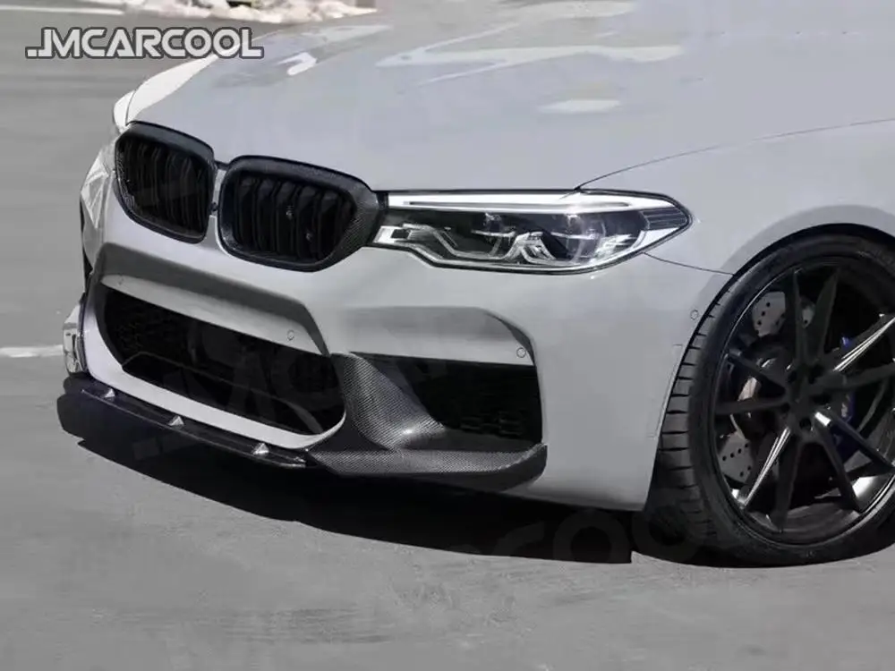 ل 5 سلسلة ألياف الكربون الجبهة الشفاه اللوحات الزاوية الوفير حامي الكسوة لسيارات BMW F90 M5 2018 2019 FRP MP نمط رئيس الذقن الخائن