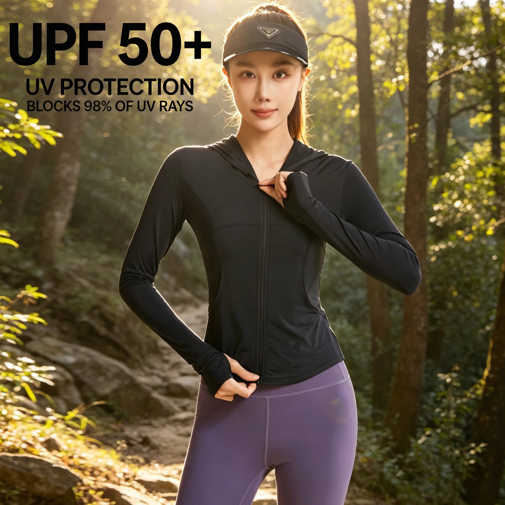 

New Women's Sun Protection Yoga Jacket Lightweight UV-Protective Cardigan UPF 50+ Hooded Sun Protection Jacket for Women Black