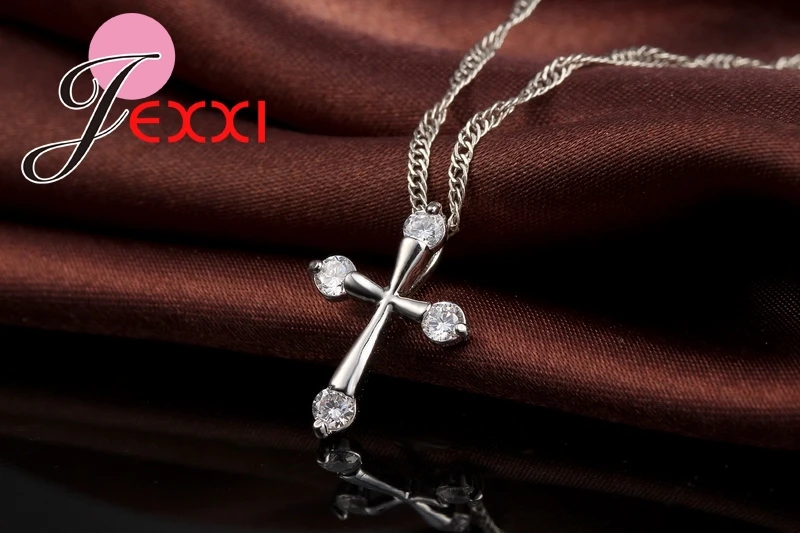 Lovers Best Gift Simple Elegant 925 Sterling Silver  Chain Cubic Zircon Cross Necklace For Women Best Gift Fast Shipping