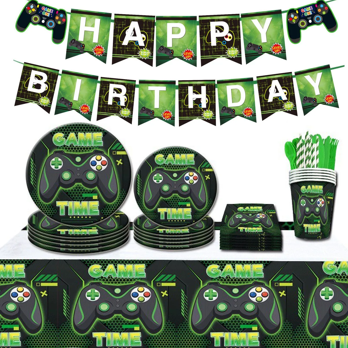 Video Game Party Supplies Game on Birthday Decoration Table Cover cups plates Napkins Baby Shower Kids Gamers Gifts