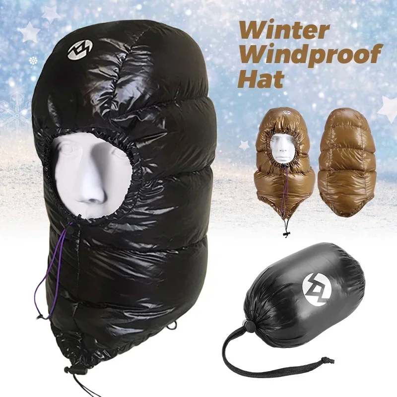 New Winter Down Cap Hat Windproof For Sleeping Bag Trooper Hunting Trapper Hat Cap with Compression Stuff Sack Storage Bag