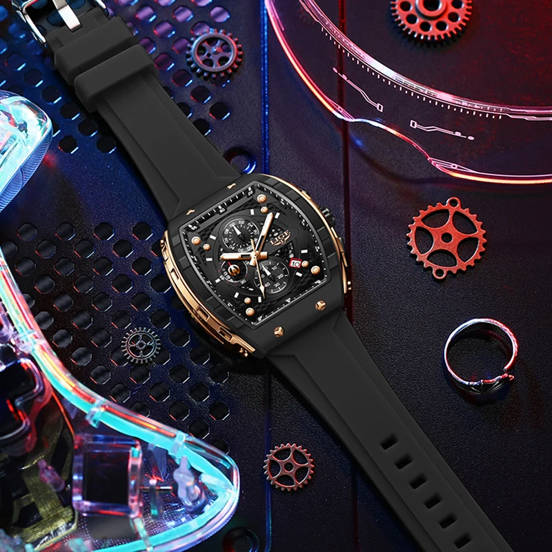 LIGE Man Watch Fashion Luxury Waterproof Silicone Strap Quartz Men\'s Watches Luminous Sports Auto Date Chronograph Simple Clocks