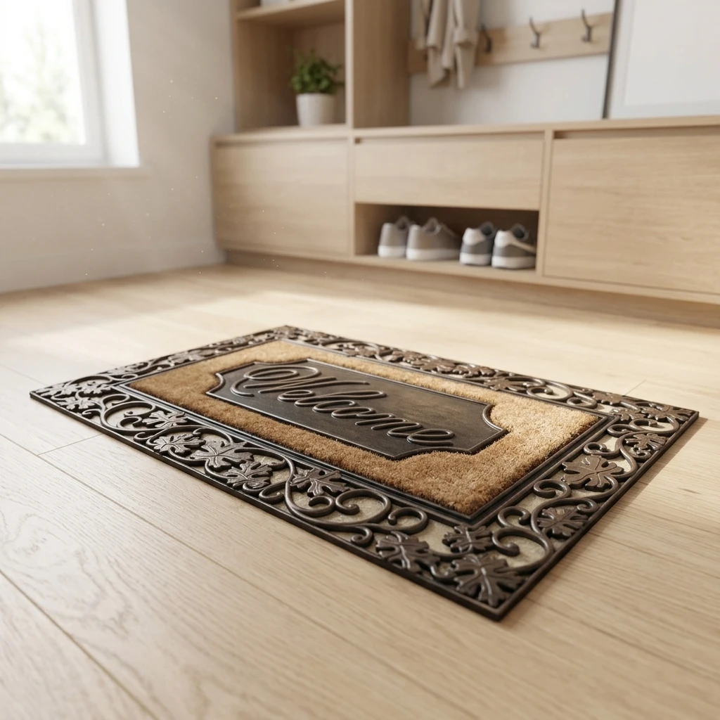 Premium 2D Flat Non Slip Floor Mat with Abstract Line Design High Quality Absorbent Polyester Home Doorway Entrance Long Lasting