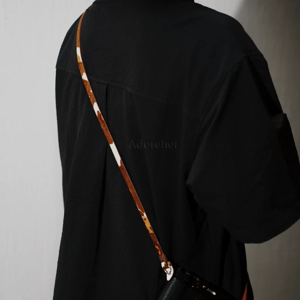 95CM Length Camera Strap Cow Leopard Print Reddish-brown Round Hole Crossbody Belt Fit for Digital Camera