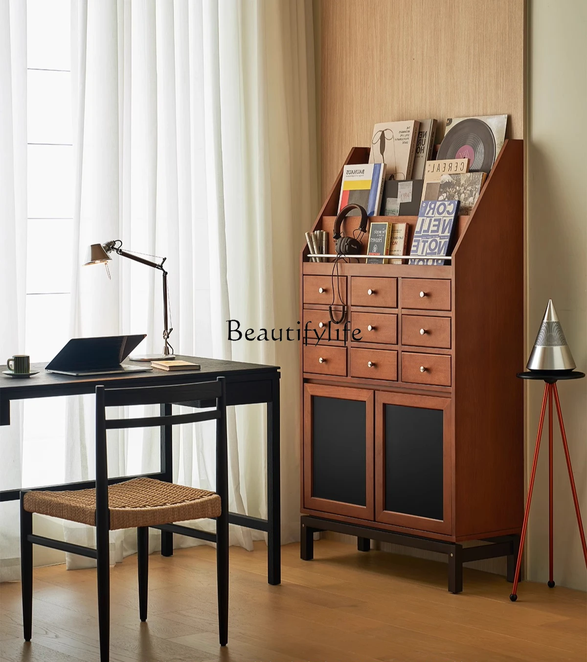 

Retro solid wood medieval decorative cabinet magazine storage multi-functional locker