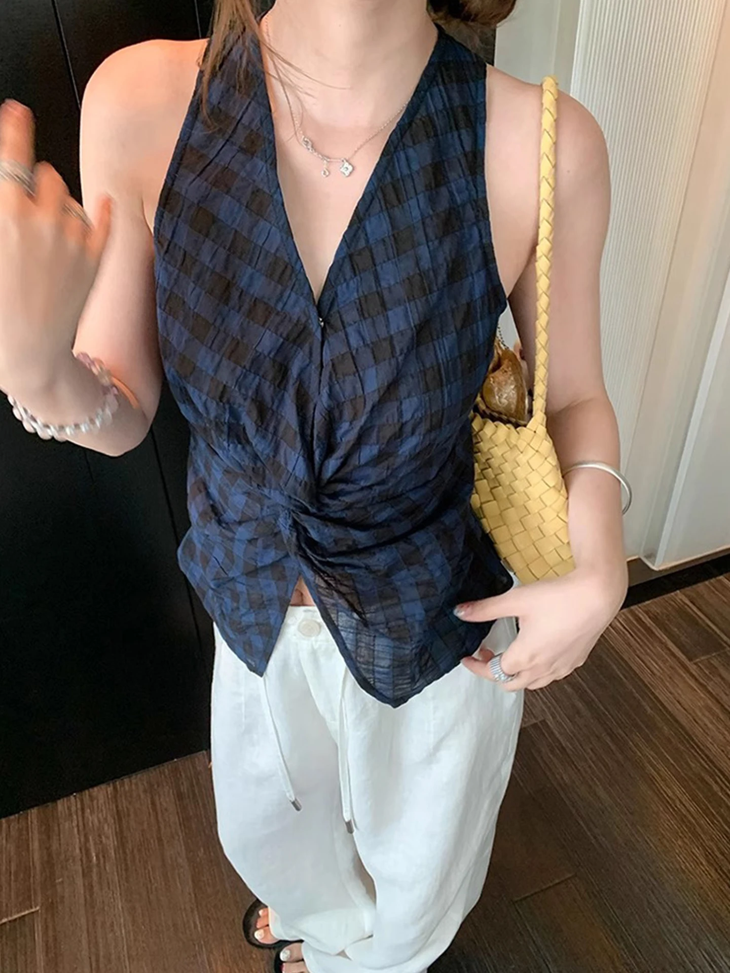 

Женский жилет с V-образным вырезом и утягивающим эффектом на талии, весна-лето, новый дизайн, верхняя одежда из смесового хлопка, удобный для путешествий, стильный.