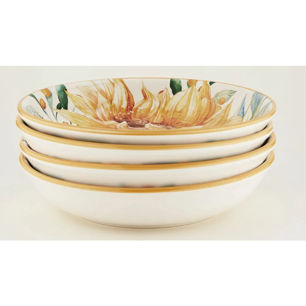 

Sunflower Ceramic Bowls Set of 4, 38oz Deep Pasta Soup Salad Dishes for Family Dining & Entertaining