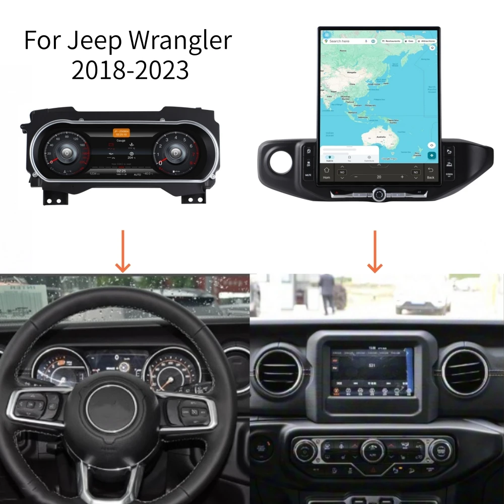 LCD Android Screen For Jeep Wrangler 2018-2023 Digital Dashboard Panel Instrument Cluster Speedometer Cockpit Meter Carplay
