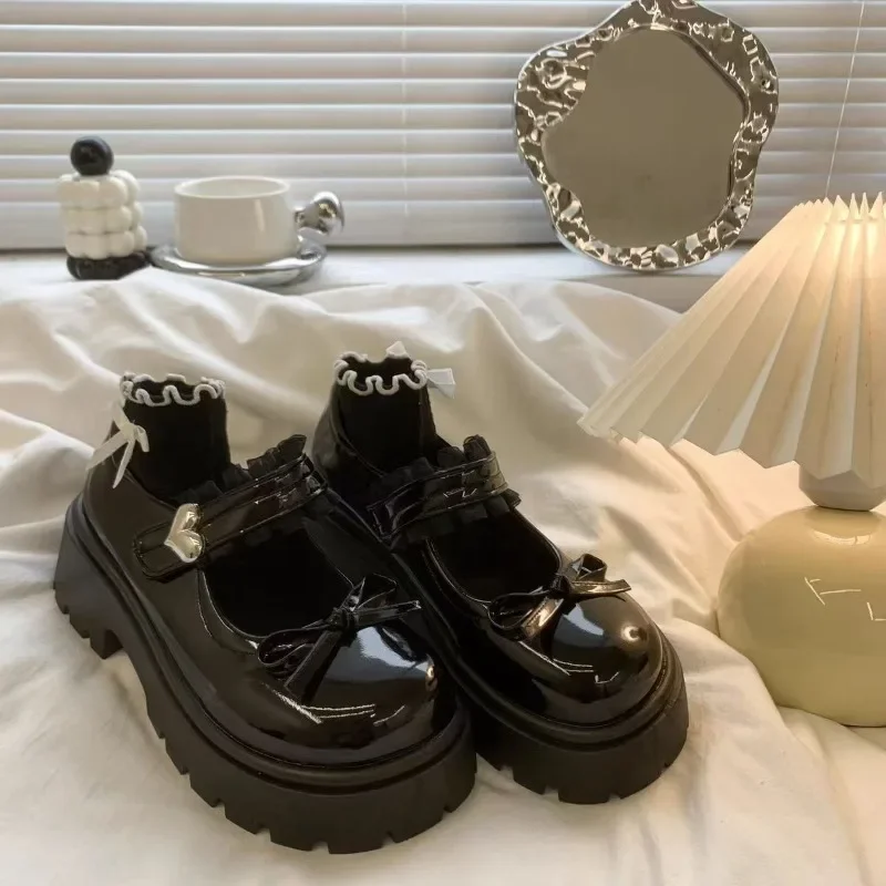 

Женские лоферы, милые туфли Мэри Джейн, женские туфли Лолиты на толстом каблуке с пряжкой до щиколотки, женская униформа, туфли-лодочки из искусственной кожи, женская обувь