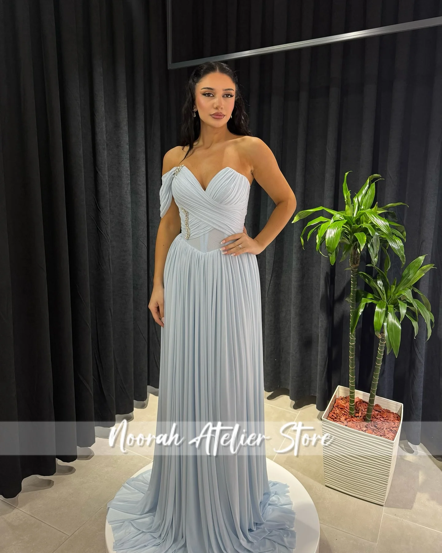 

New Design Grey One Shoulder Beaded Pleats Elegant Evening Dress 2026 Aline Luxury Women Prom Dresses Party Dress Customized