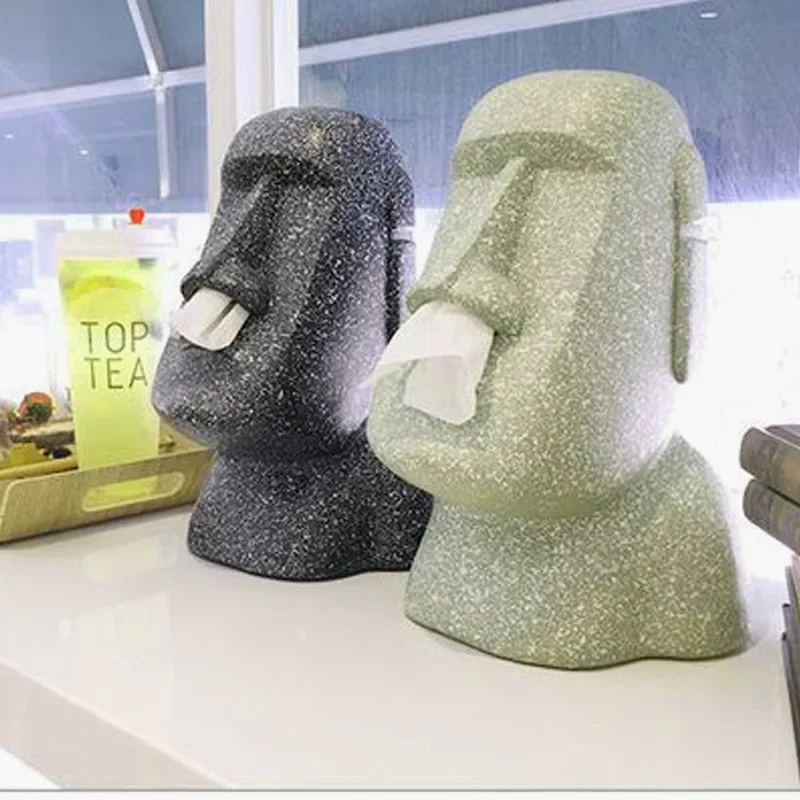 Paper Towel Box Square Moai Shape Resurrection Island Stone Figure Tissue Box Table Decoration Towel Napkin Papers Dispenser