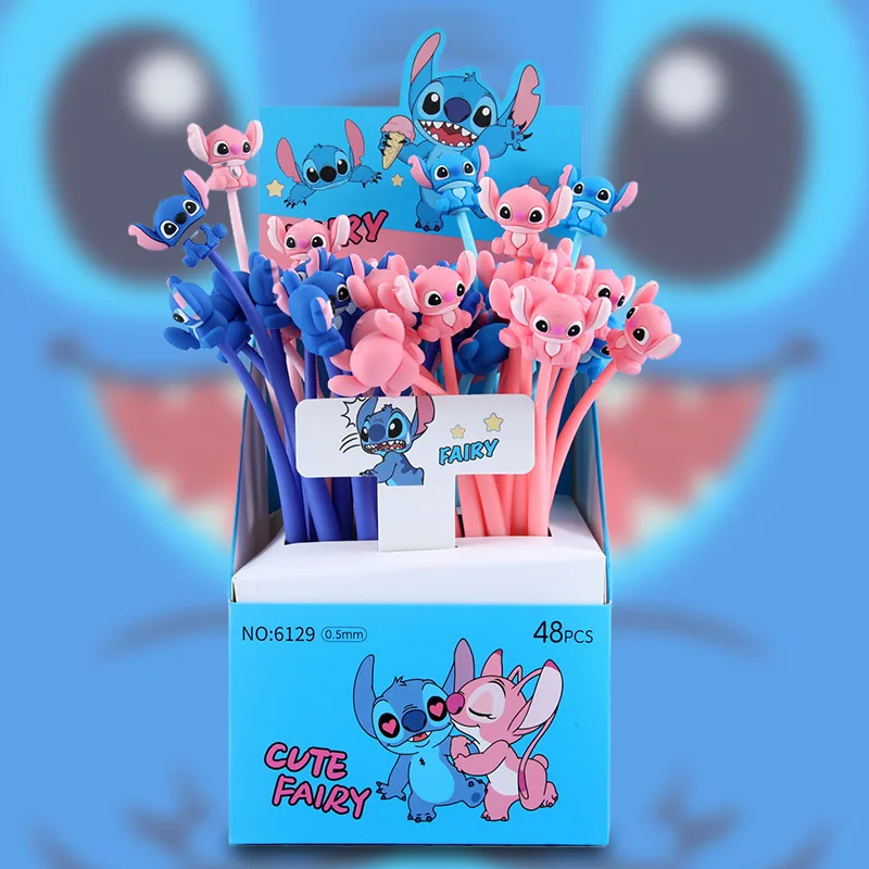 

48pcs Cartoon Disney Stitch Gel Pen Kawaii Silicone Writing Pen Cute Decompression Pens Student Stationery Writing Supplies Gift