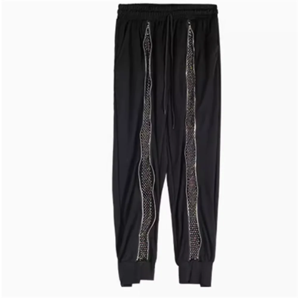 

Sports leisure trousers high waist trousers zipper grid drill pants