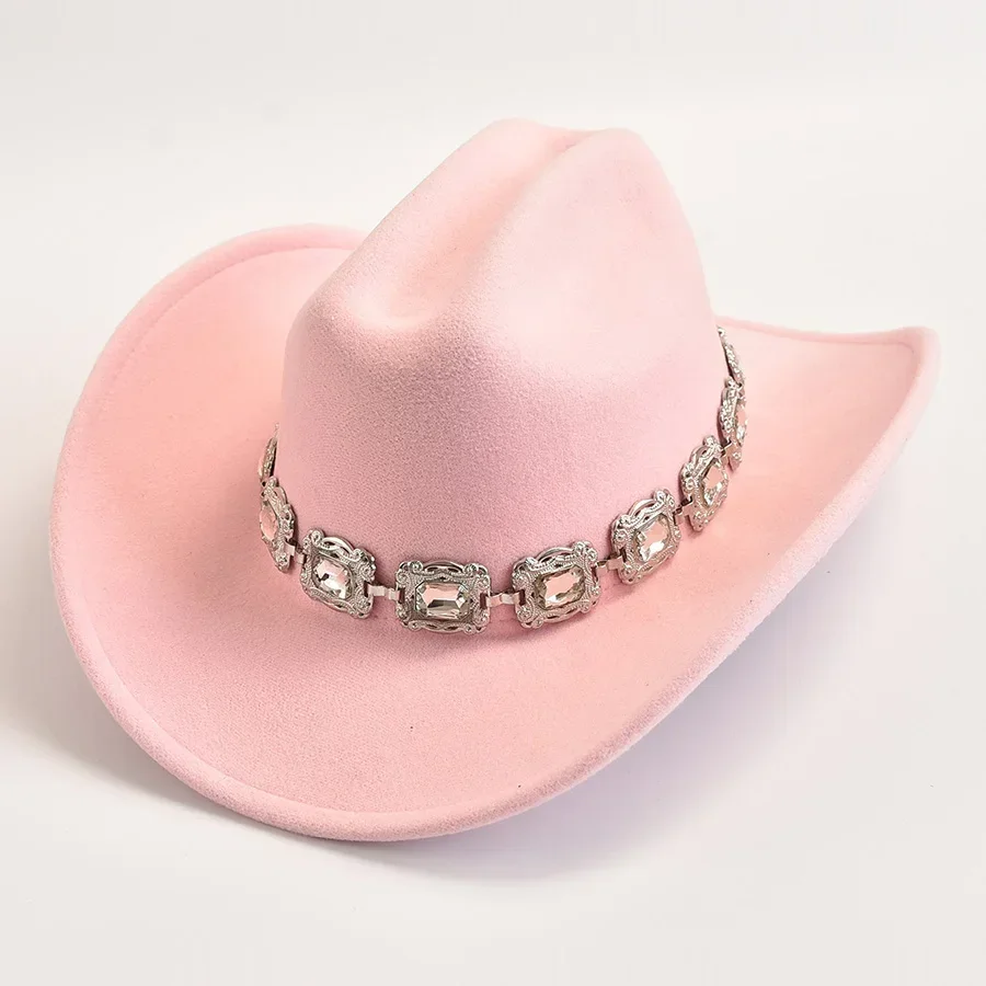 Artificial Wool Western Cowboy Hats for Women Vintage Roll Brim Gentleman Lady Cowgirl Jazz Hats image 5