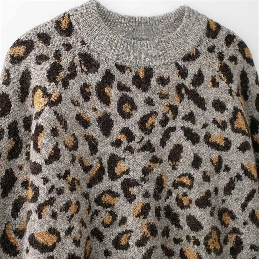 ملابس نسائية غير رسمية جديدة للخريف والشتاء، بلوفر جاكار بنمط حيوان بسيط ومتعدد الاستخدامات، سترة بطبعة الفهد