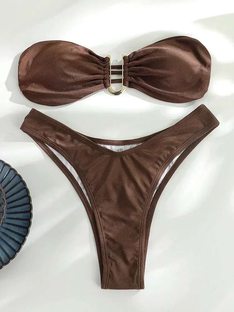 2024 copo biquinis push up alta corte de banho feminino terno de banho sexy string bandage bikini conjunto glitter tecido maiô feminino