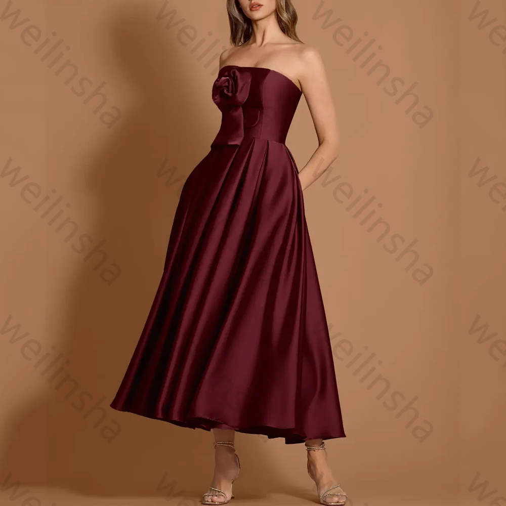 Fora do ombro sem mangas vestidos de noite 3d flores drapeado vestido de celebridade requintado alta qualidade vestidos de festa de baile personalizado